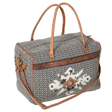 OHLAY KB663 DUFFEL Hand Tooled Upcycled Canvas Hair-on Genuine Leather women bag western handbag purse